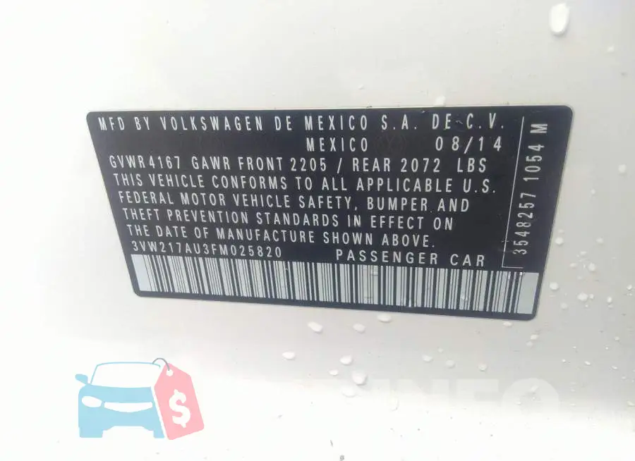 3VW217AU3FM025820 Photo# 9