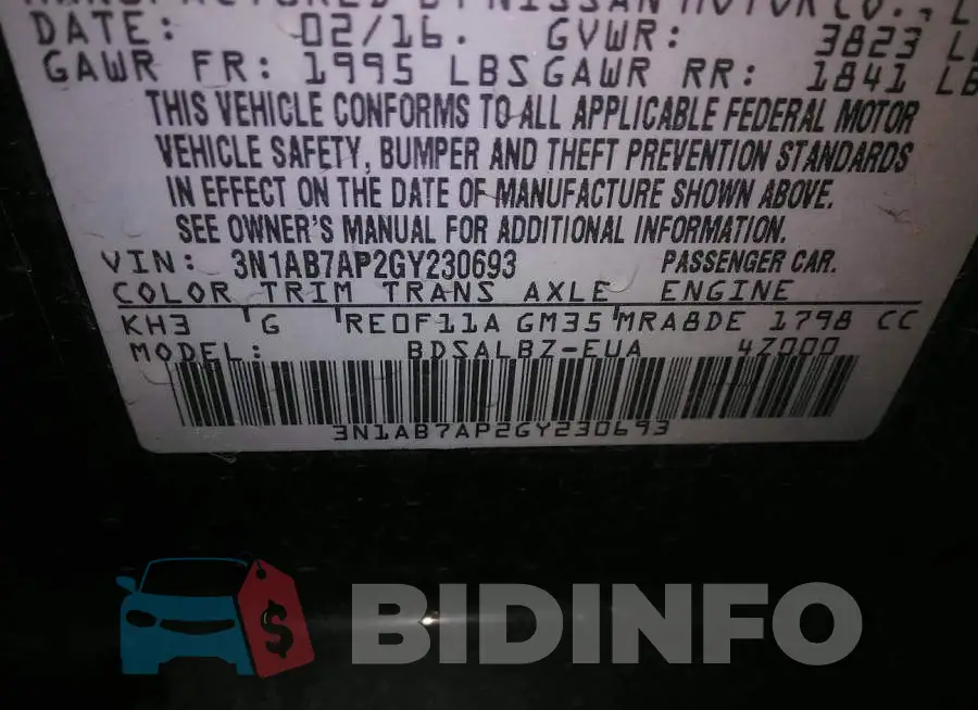 3N1AB7AP2GY230693 Photo# 9
