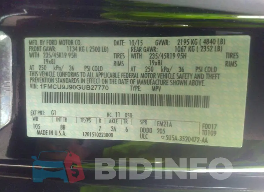 1FMCU9J90GUB27770 Photo# 9