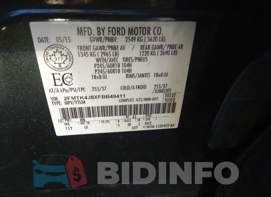 2FMTK4J8XFBB49411 Photo# 9