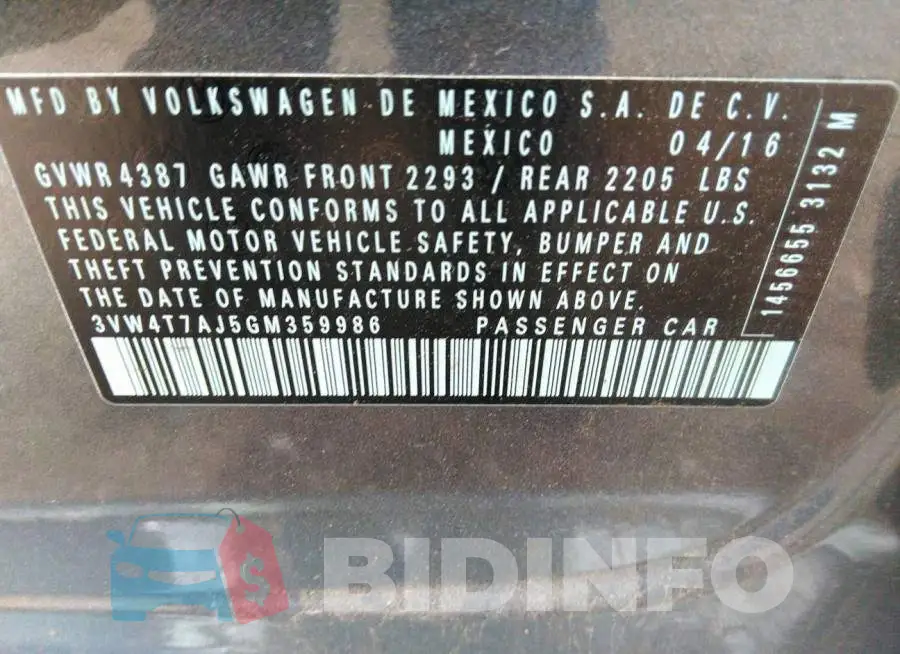 3VW4T7AJ5GM359986 Photo# 9