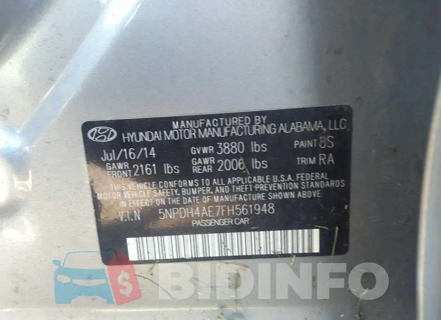 5NPDH4AE7FH561948 Photo# 9