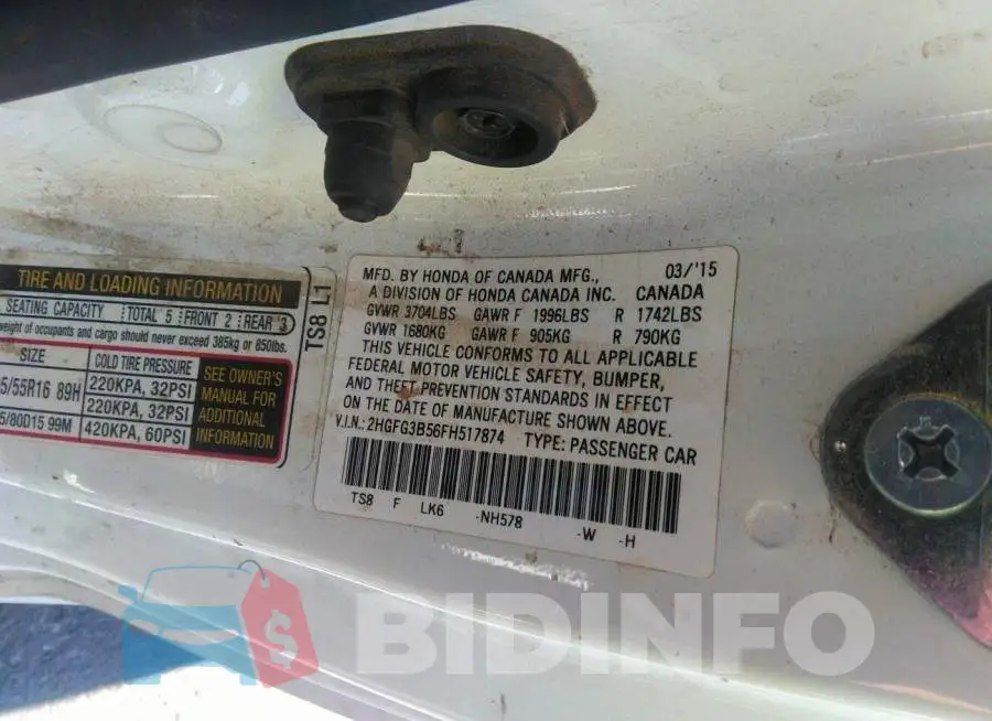 2HGFG3B56FH517874 Photo# 9