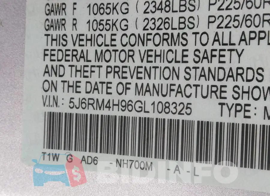 5J6RM4H96GL108325 Photo# 9