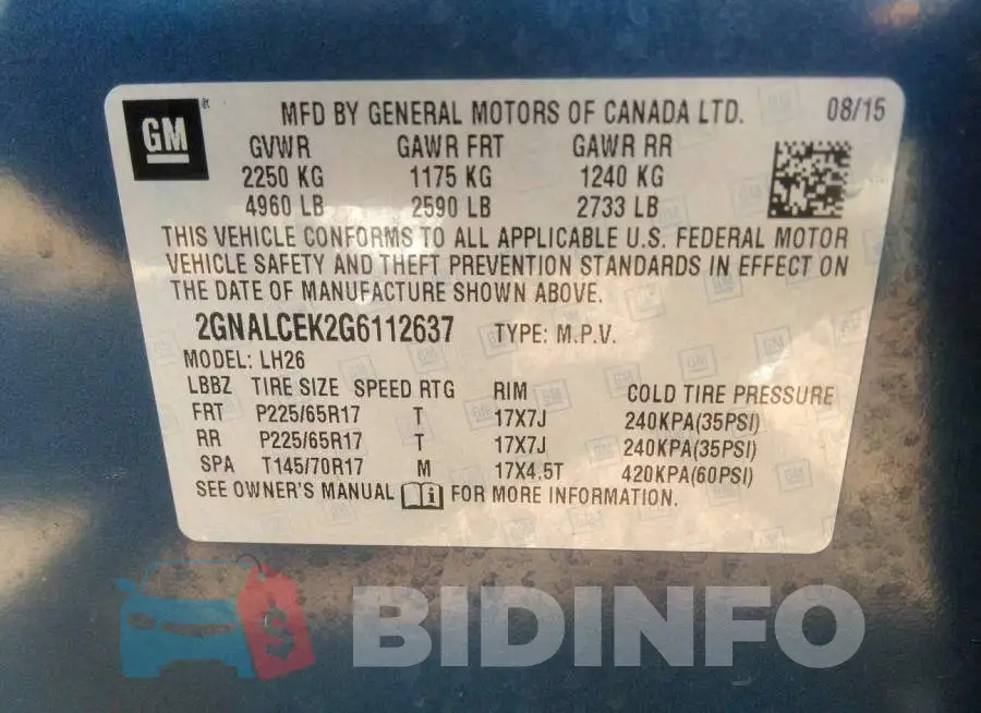 2GNALCEK2G6112637 Photo# 9