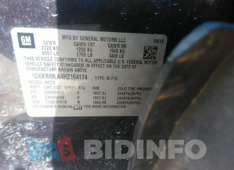 1GKKNMLA4HZ164174 Photo# 9