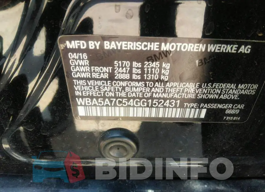 WBA5A7C54GG152431 Photo# 9