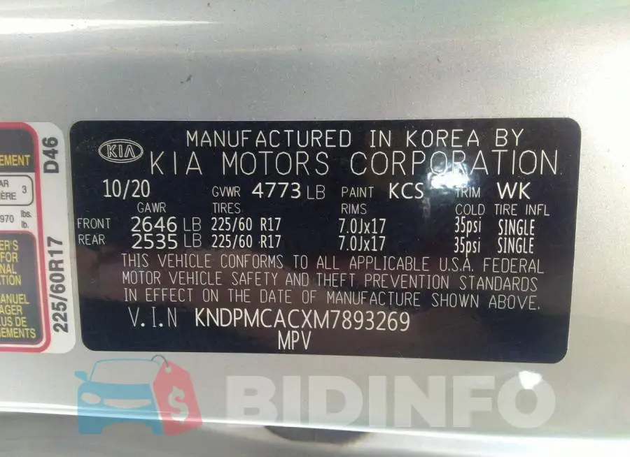 KNDPMCACXM7893269 Photo# 9