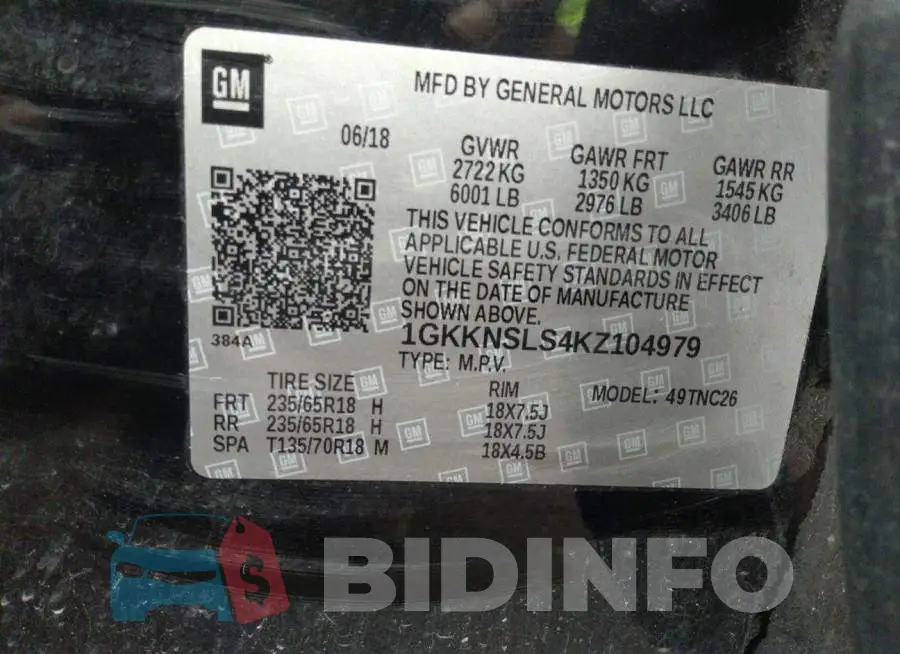 1GKKNSLS4KZ104979 Photo# 9