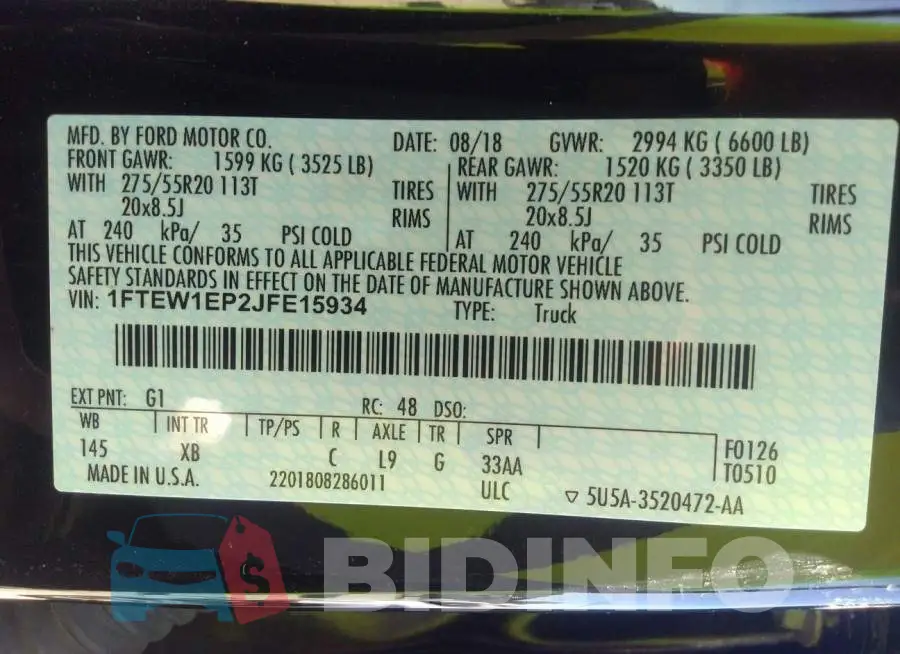 1FTEW1EP2JFE15934 Photo# 9