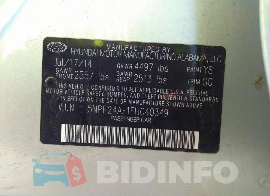 5NPE24AF1FH040349 Photo# 9
