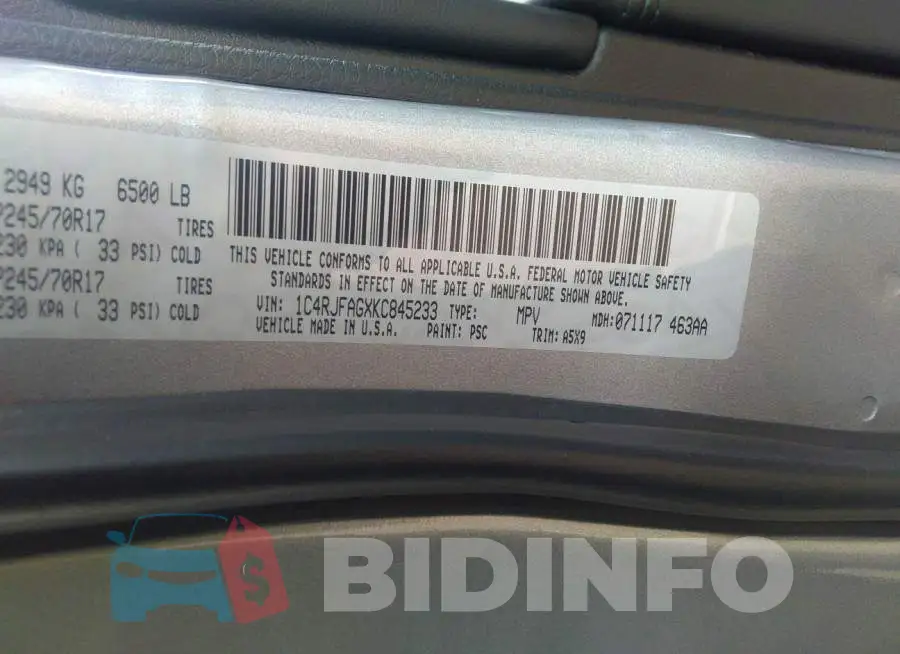 1C4RJFAGXKC845233 Photo# 9
