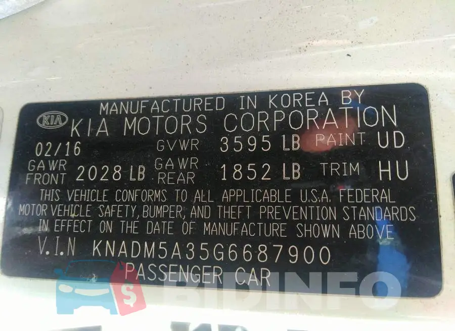 KNADM5A35G6687900 Photo# 9