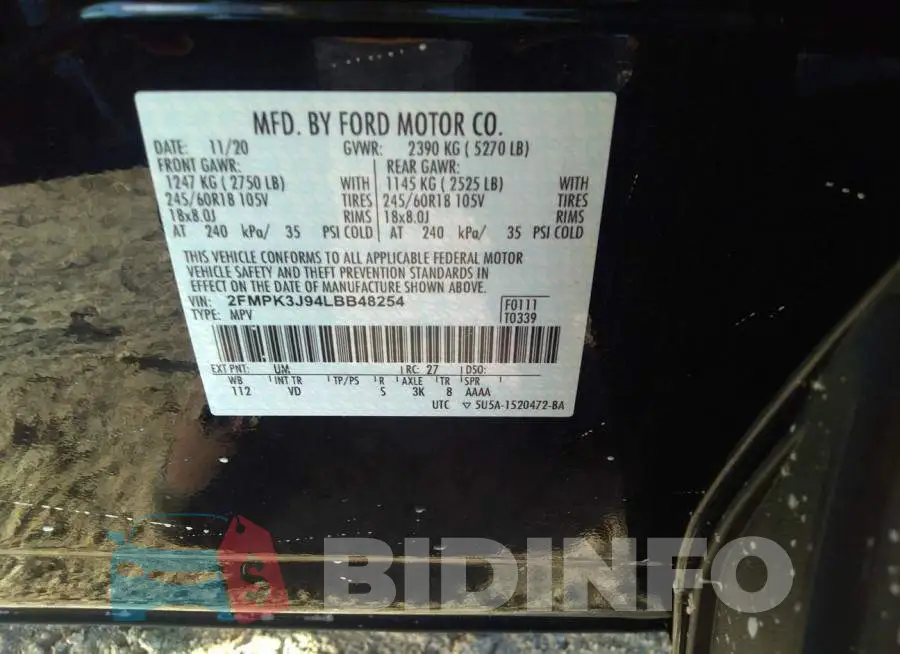 2FMPK3J94LBB48254 Photo# 9