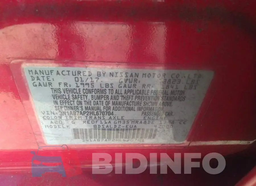3N1AB7AP2HL670704 Photo# 9