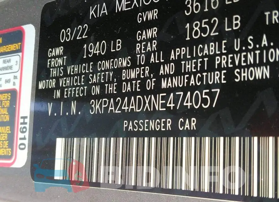 3KPA24ADXNE474057 Photo# 9