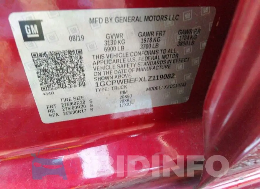 1GCPWBEFXLZ119082 Photo# 9
