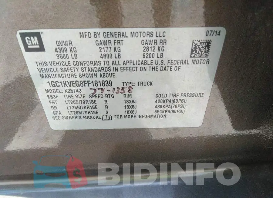 1GC1KVEG8FF181839 Photo# 9