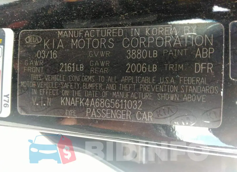 KNAFK4A68G5611032 Photo# 9