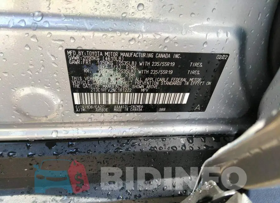 2T3C1RFV2NC181222 Photo# 9