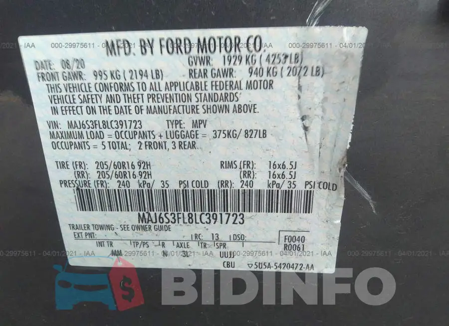 MAJ6S3FL8LC391723 Photo# 9
