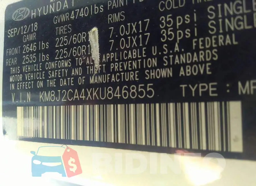 KM8J2CA4XKU846855 Photo# 9