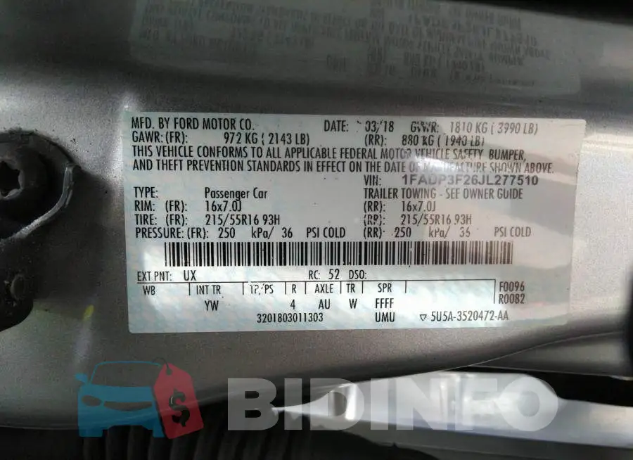1FADP3F26JL277510 Photo# 9