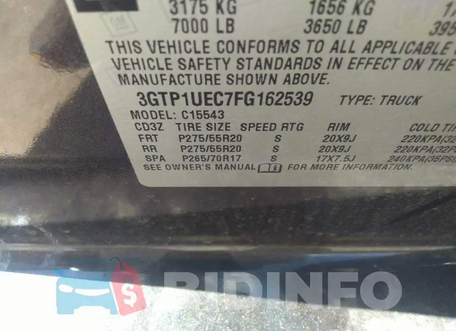 3GTP1UEC7FG162539 Photo# 9