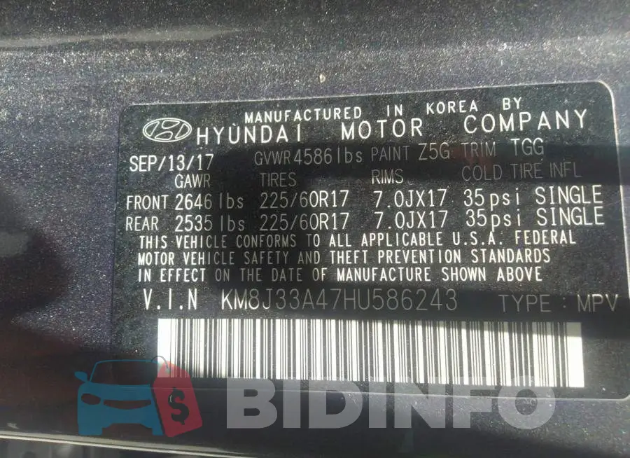 KM8J33A47HU586243 Photo# 9