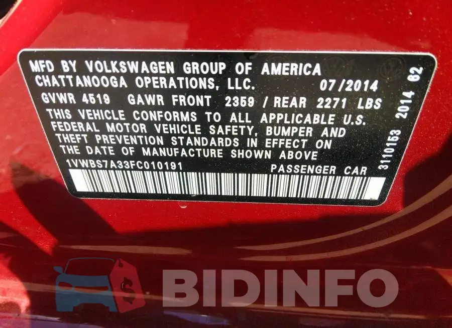1VWBS7A33FC010191 Photo# 9