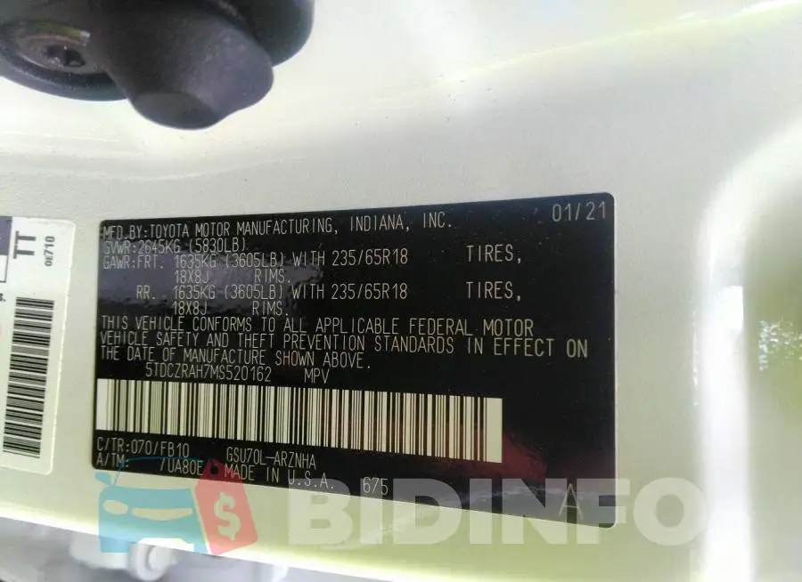 5TDCZRAH7MS520162 Photo# 9