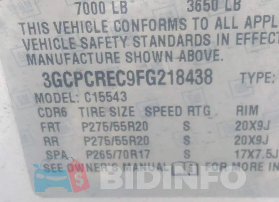 3GCPCREC9FG218438 Photo# 9
