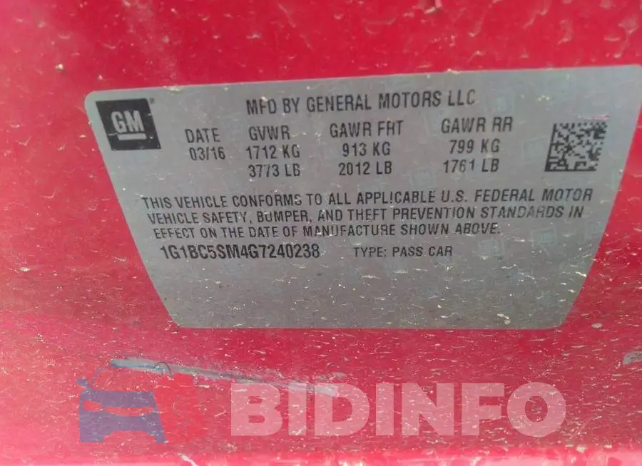 1G1BC5SM4G7240238 Photo# 9
