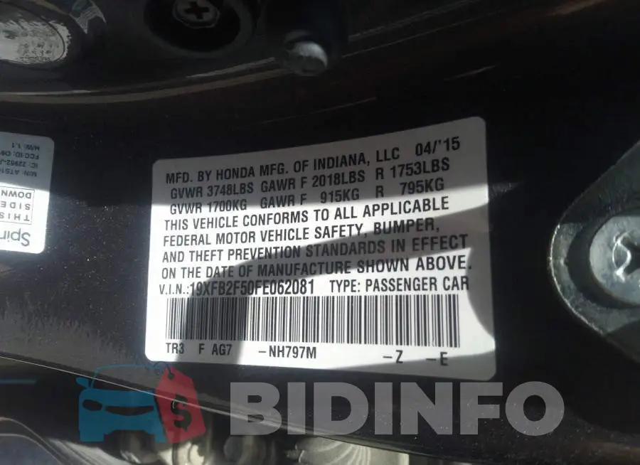 19XFB2F50FE062081 Photo# 9