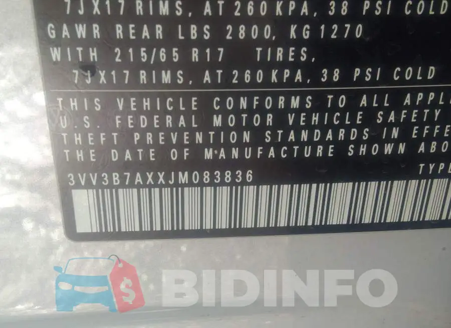 3VV3B7AXXJM083836 Photo# 9