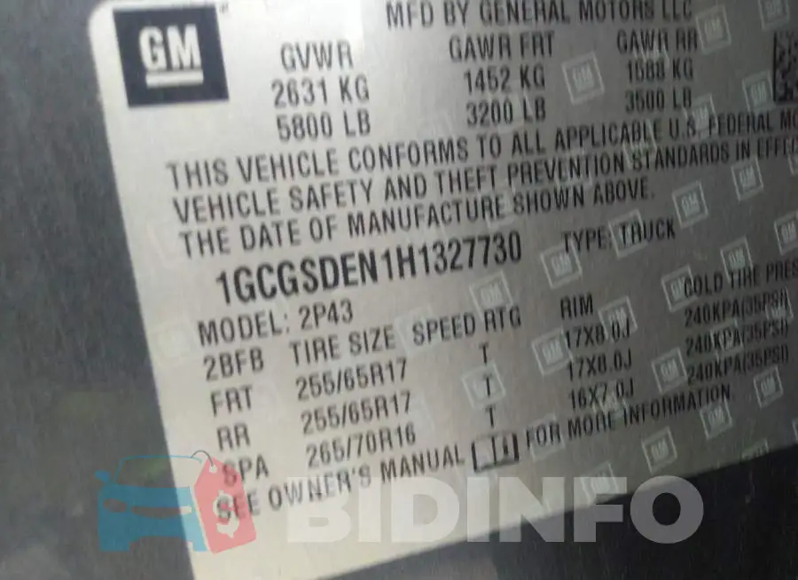 1GCGSDEN1H1327730 Photo# 9