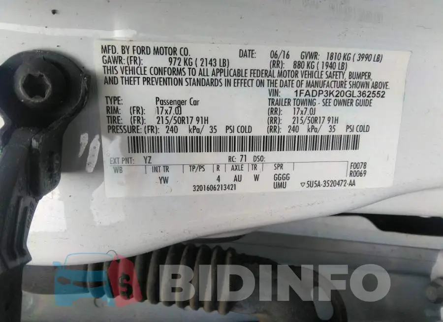 1FADP3K20GL362552 Photo# 9