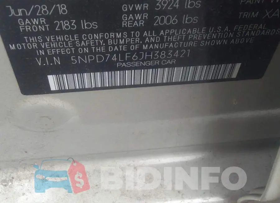 5NPD74LF6JH383421 Photo# 9