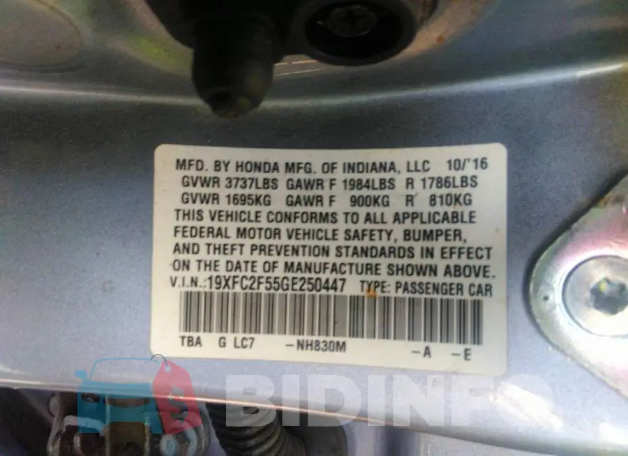 19XFC2F55GE250447 Photo# 9
