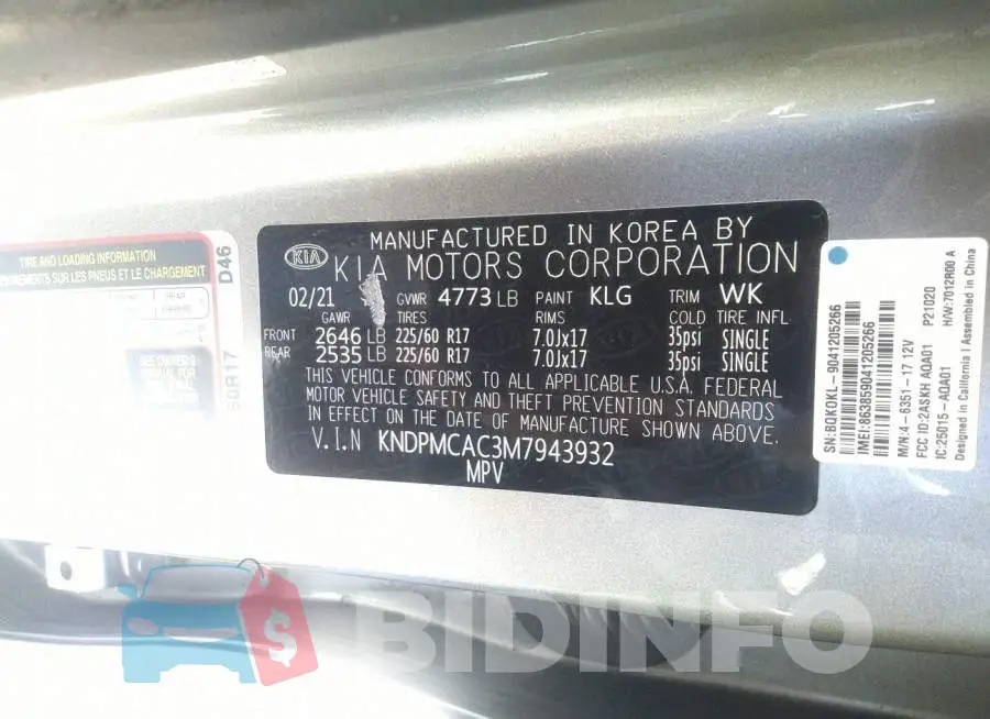 KNDPMCAC3M7943932 Photo# 9