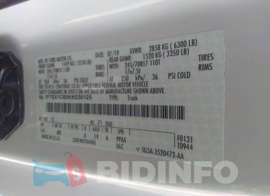 1FTEX1CB5KKE50125 Photo# 9