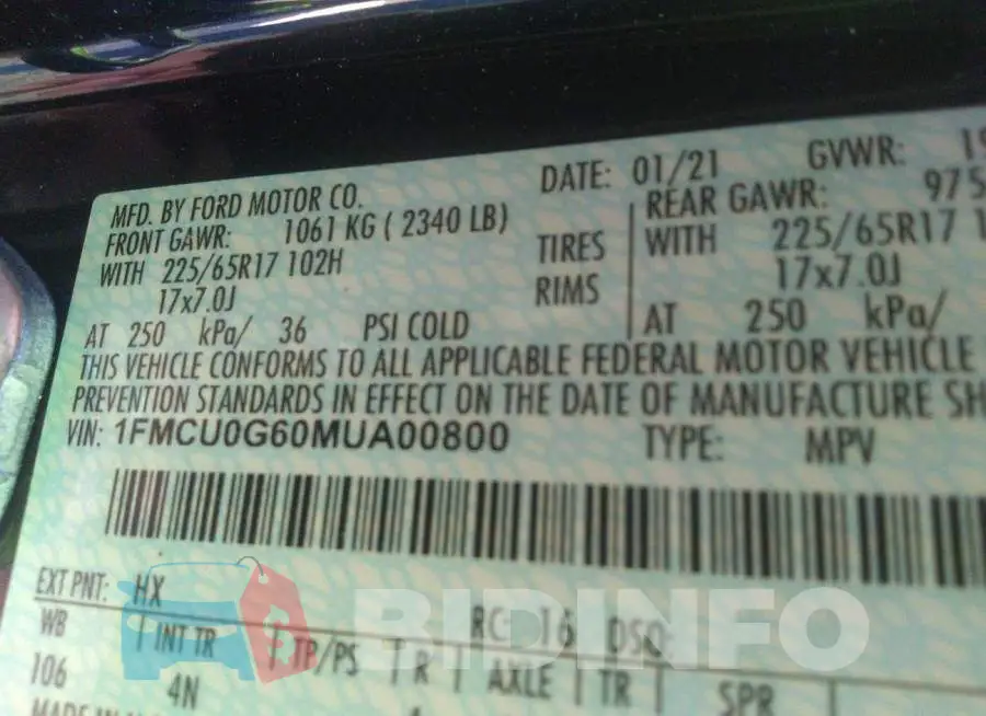 1FMCU0G60MUA00800 Photo# 9