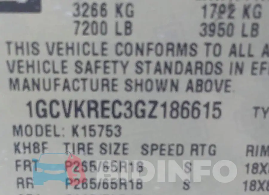 1GCVKREC3GZ186615 Photo# 9