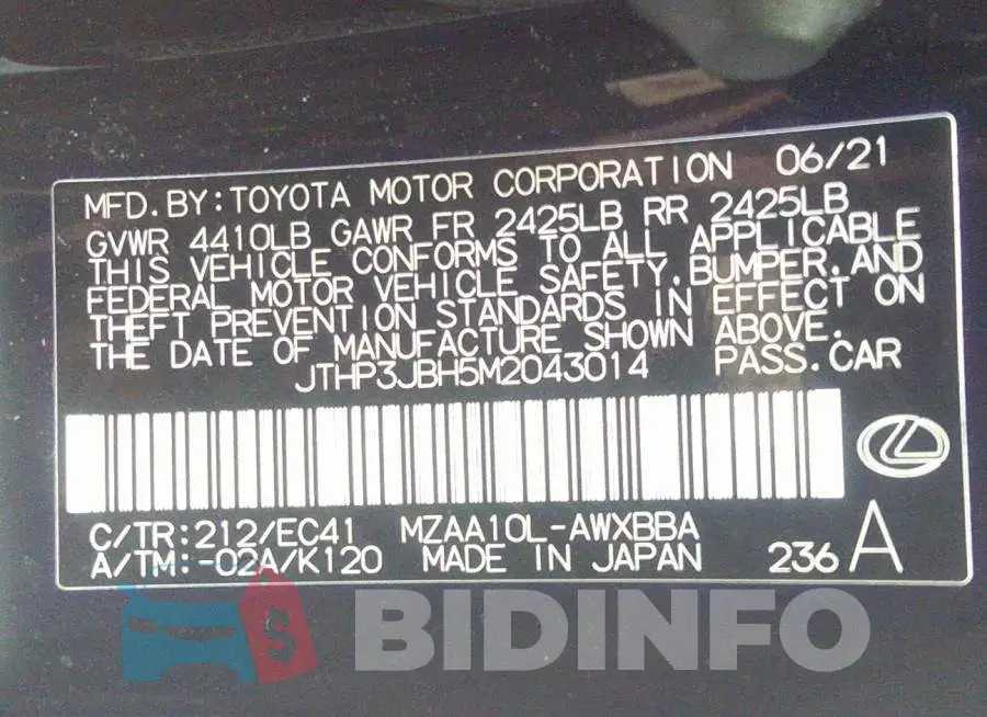 JTHP3JBH5M2043014 Photo# 9