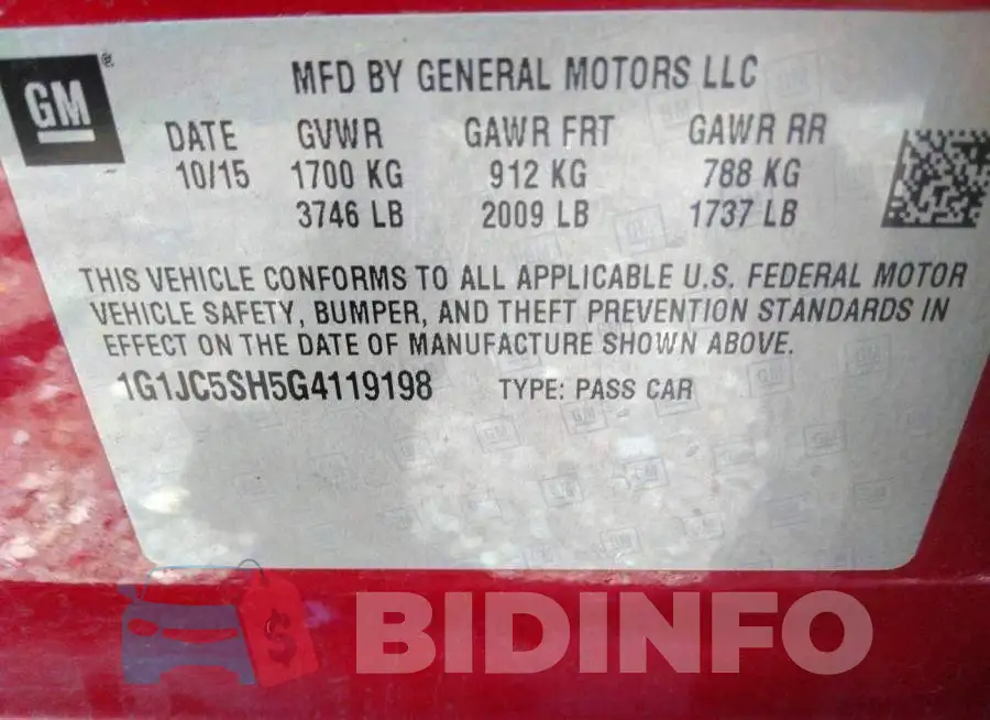 1G1JC5SH5G4119198 Photo# 9