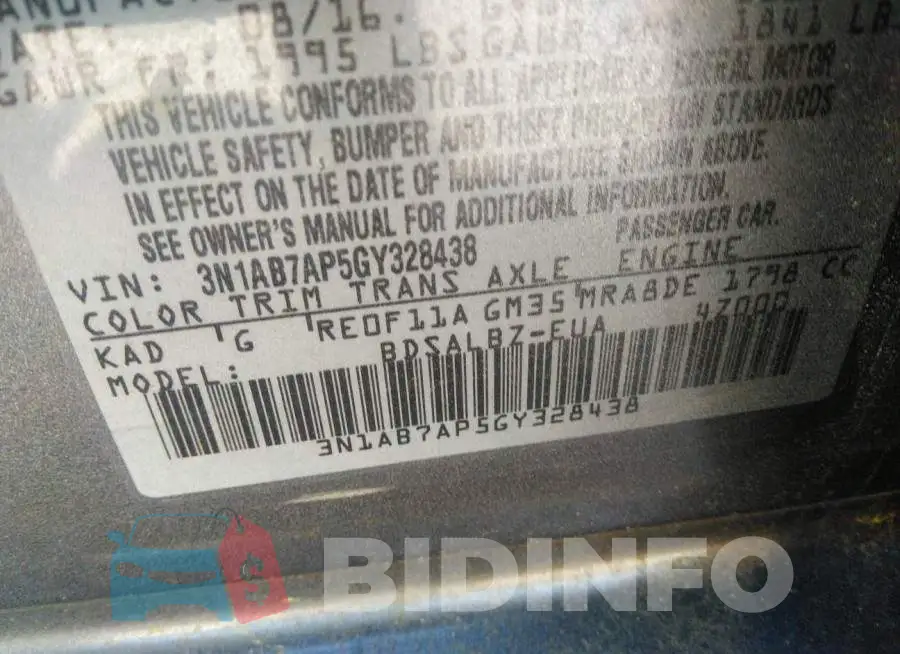 3N1AB7AP5GY328438 Photo# 9