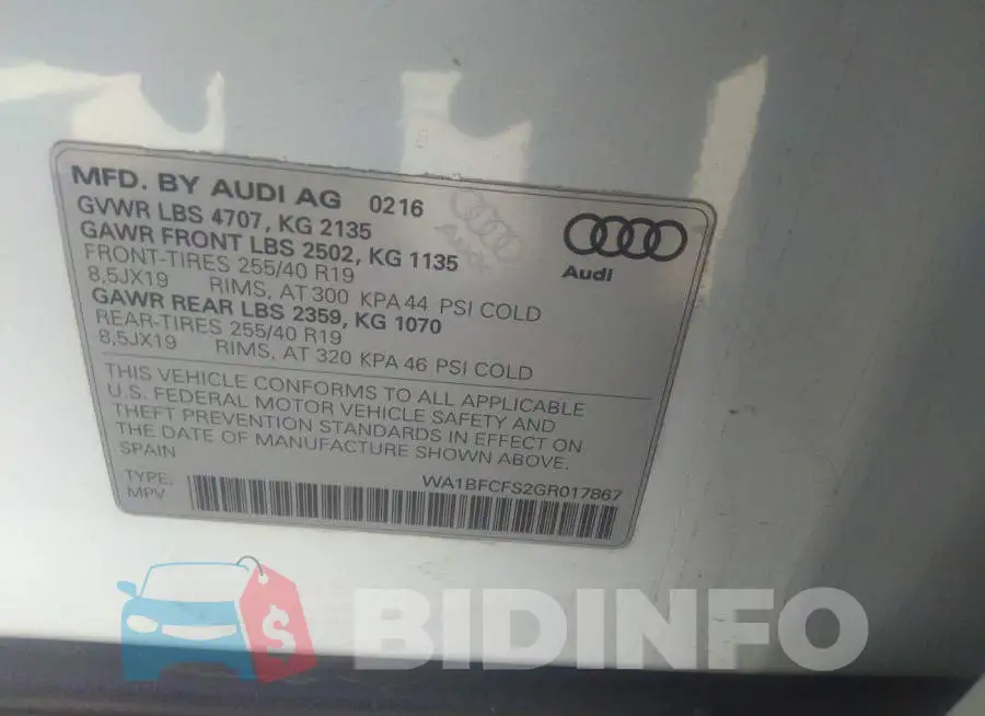 WA1BFCFS2GR017867 Photo# 9