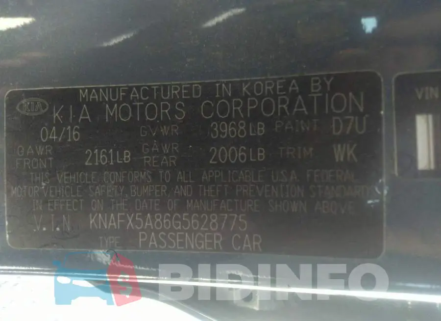 KNAFX5A86G5628775 Photo# 9