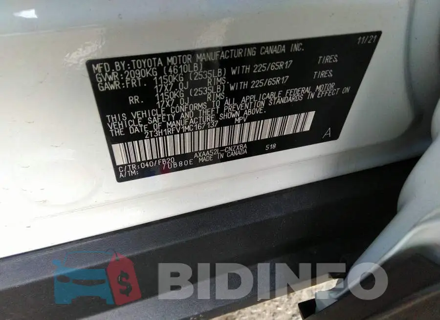 2T3H1RFV1MC167137 Photo# 9