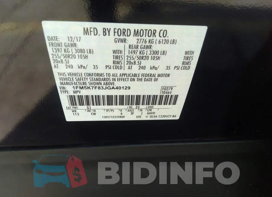 1FM5K7F83JGA40129 Photo# 9